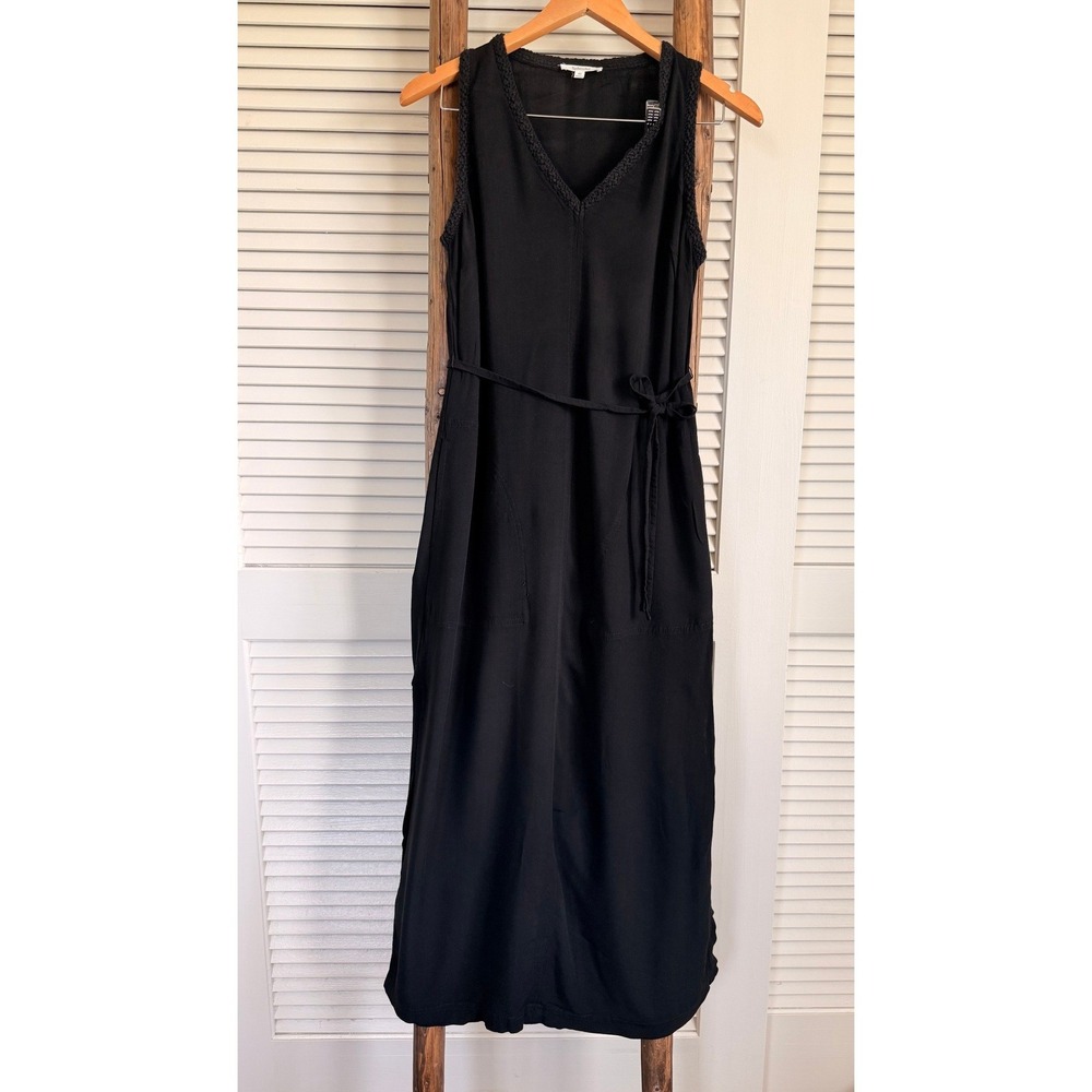 Splendid Sleeveless Midi Dress Womens XS Black Crochet Trim Belted